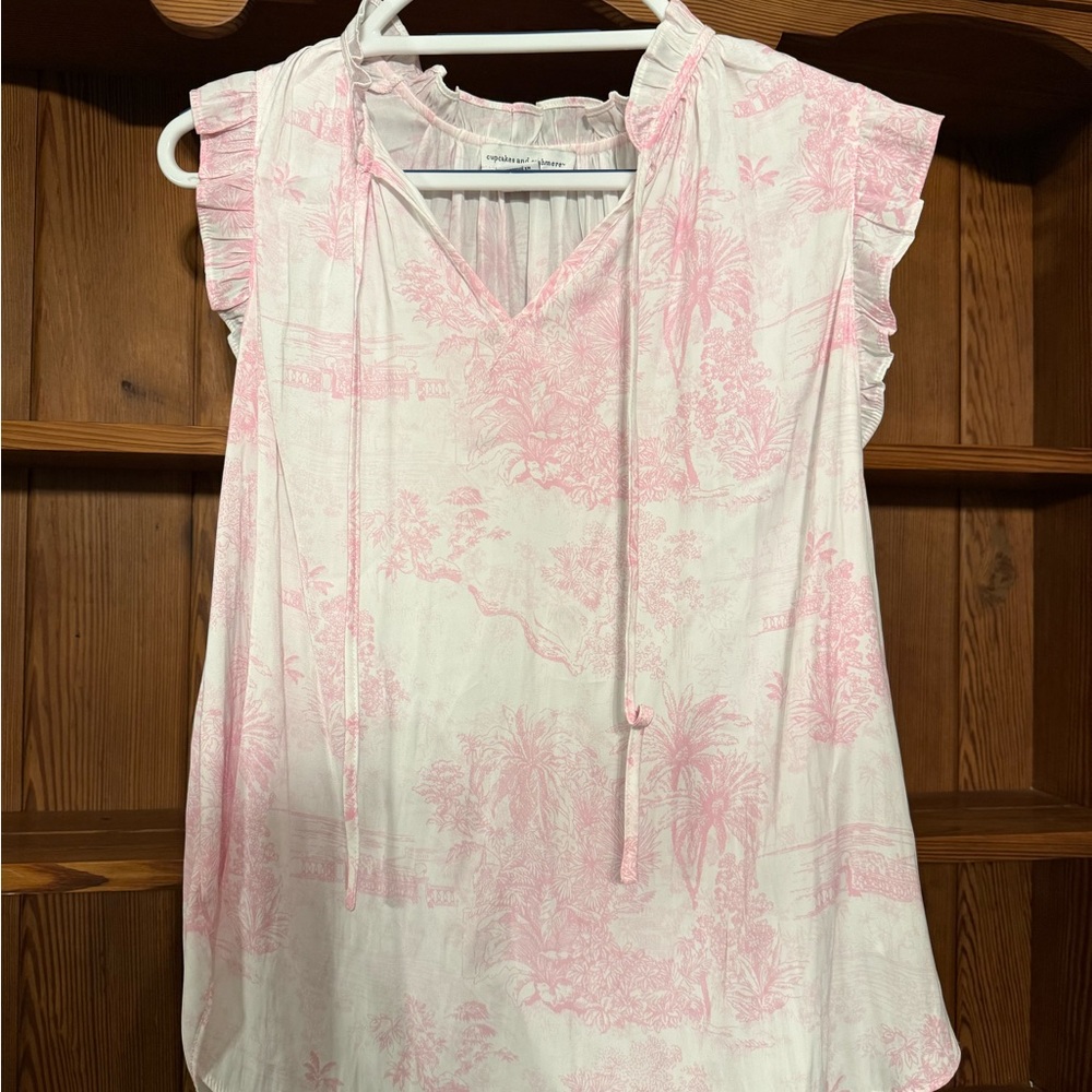 Pink and White Sleeveless Toile Top